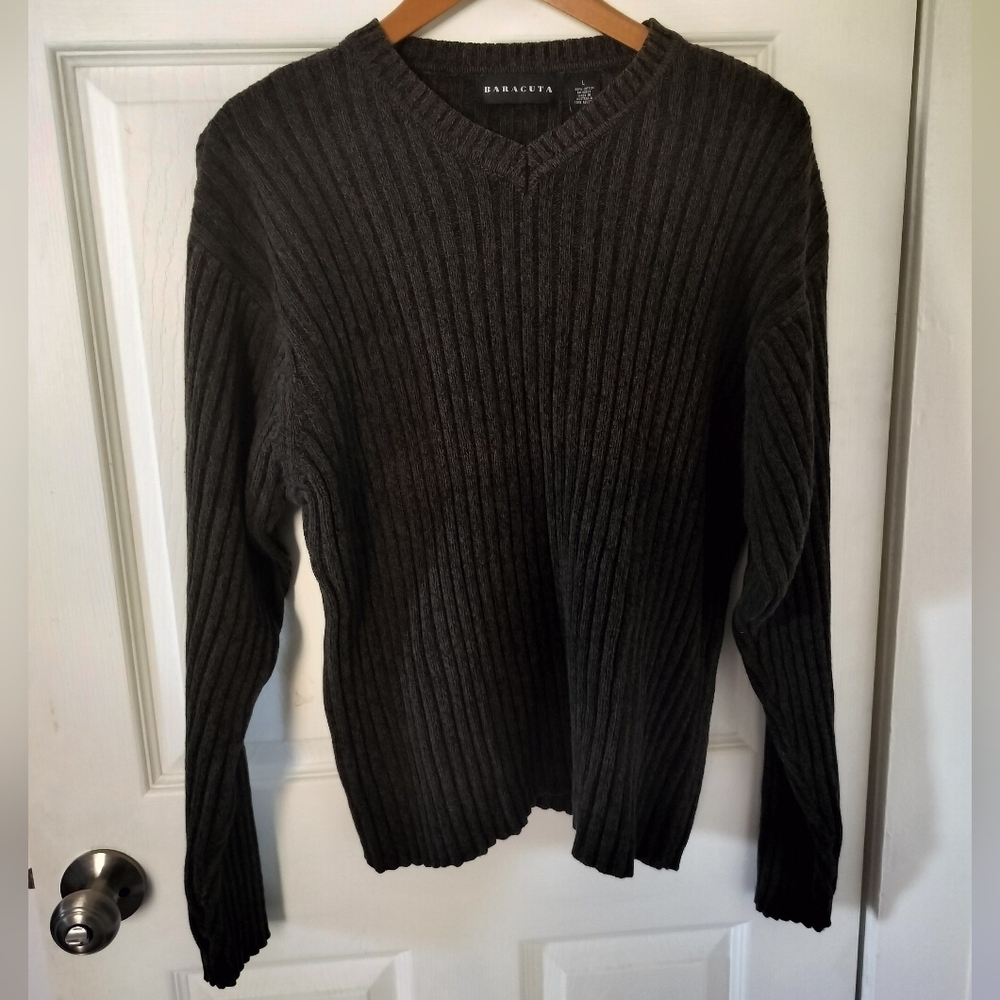 Baracuta Men's Cotton Ribbed V-Neck Sweater Sz L